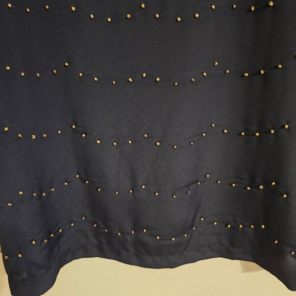 Jaclyn Smith Navy Studded Front Top/Blouse Cap Extended w/ beaded Shoulder Sz L - Picture 3 of 9